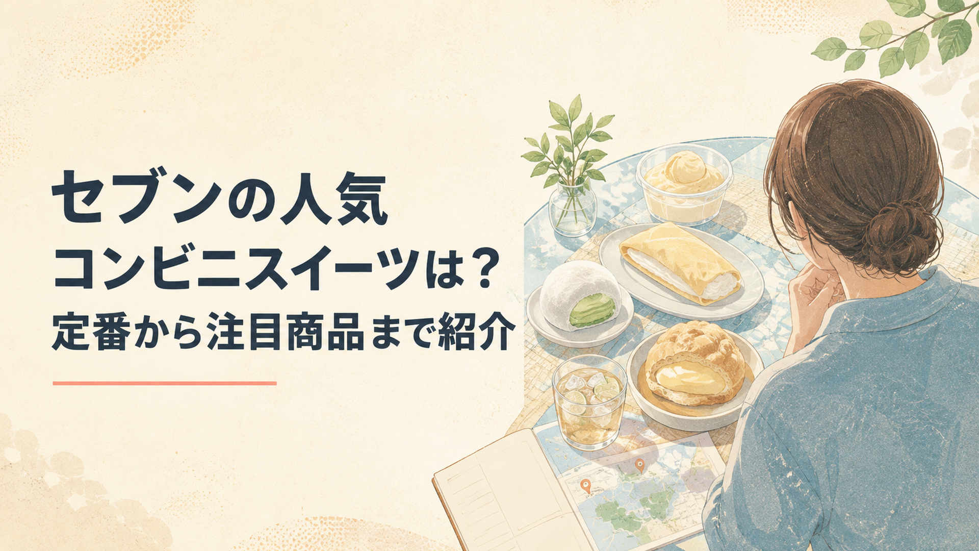 生チョコクレープ、ザクほろシュー、宇治抹茶クレープ、ショコラチーズケーキを涼しげなテーブルに並べて選ぶ2026年夏の休日