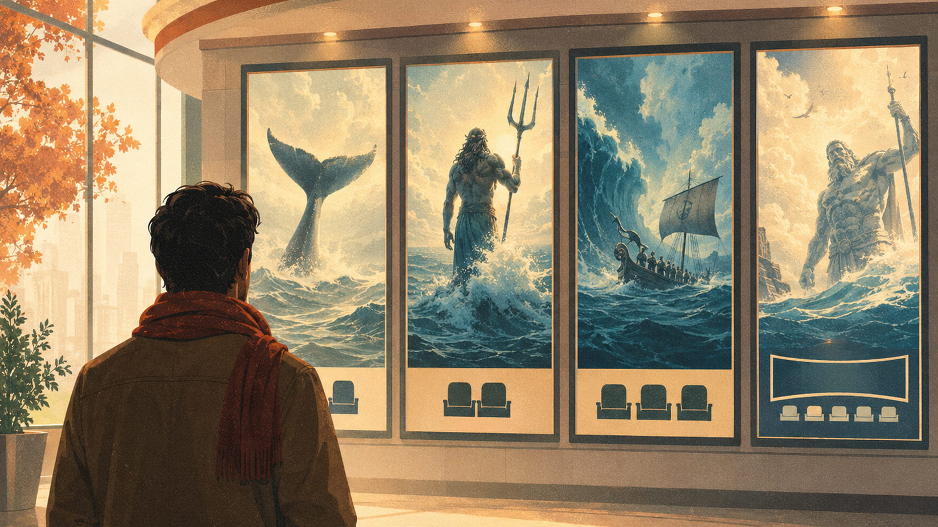 映画館の上映案内を眺めながら2026年の新作映画を選んでいる映画好きの後ろ姿