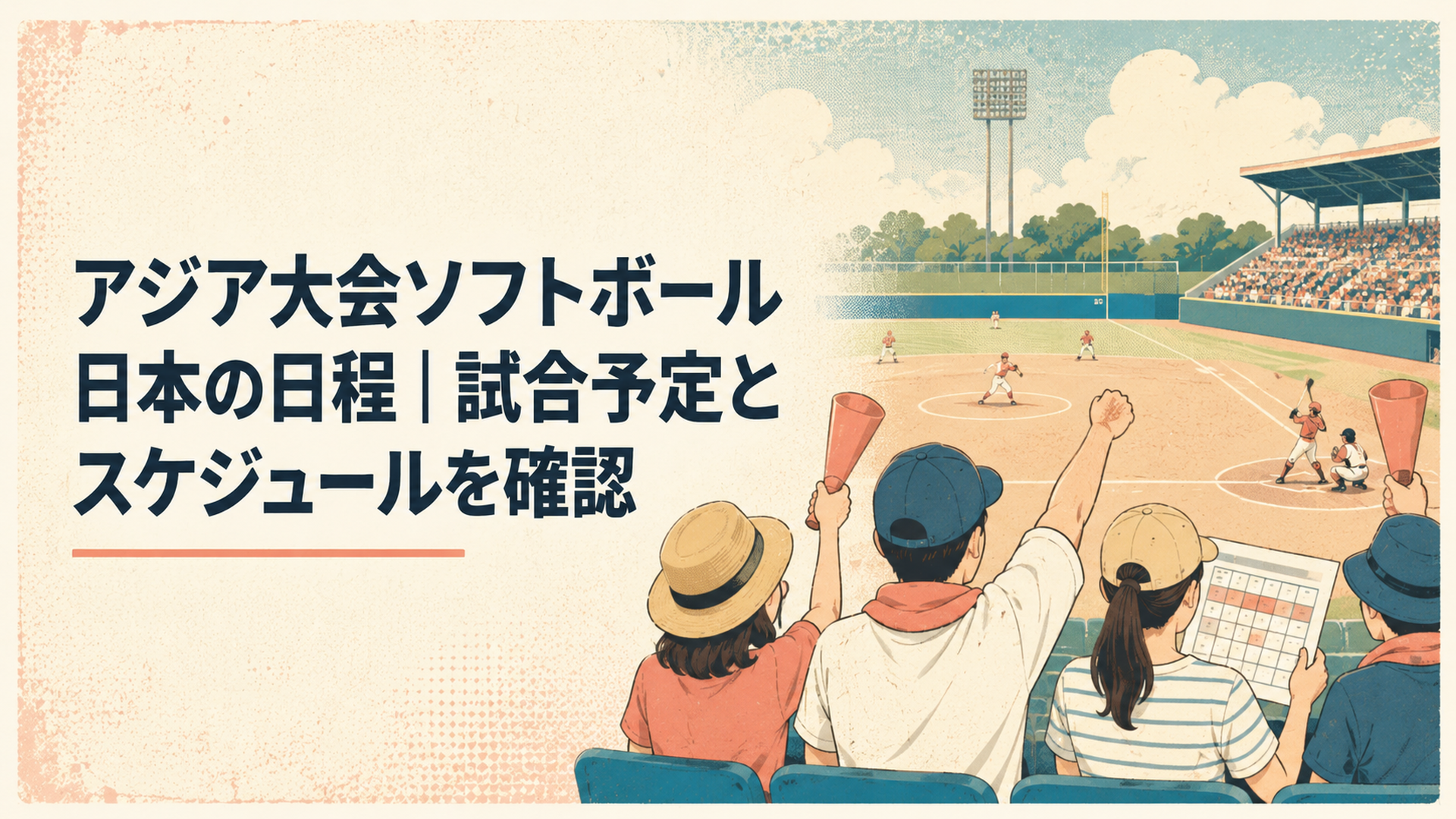 愛知県安城市のソフトボール場で日本代表の予選7試合の日程を確認しながら応援する観客