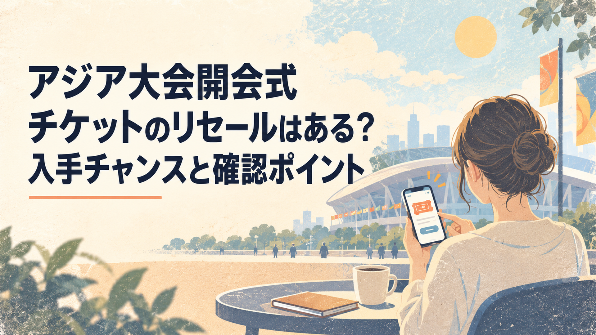 スマートフォンでアジア大会開会式チケットの追加販売と9月14日の販売期限を確認する観戦希望者